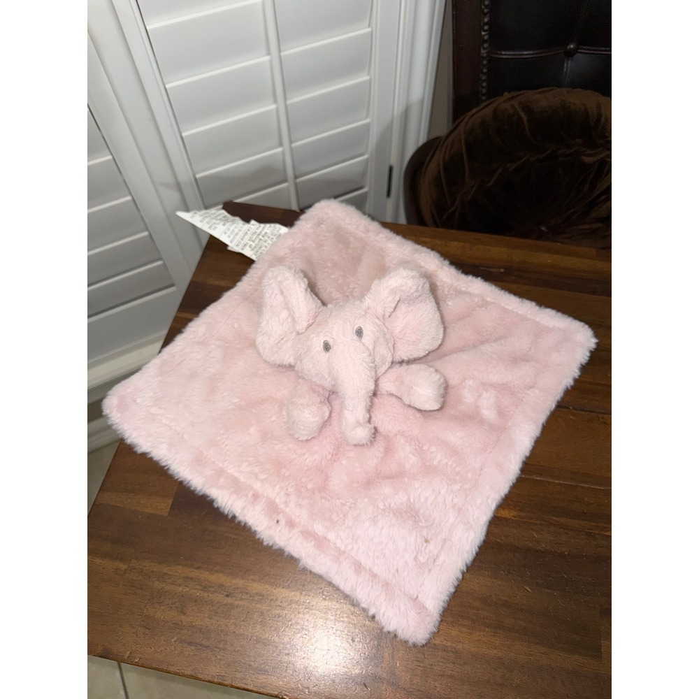 Pink Elephant Security Blanket Plush Faux Fur Baby Lovey 12x12‎ Square Pink